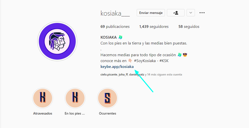 KB Keybe perfil de instagram con link de Mi Keybe