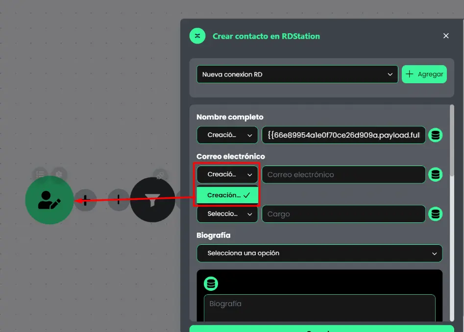 Configuración módulo crear contacto en RD STATION