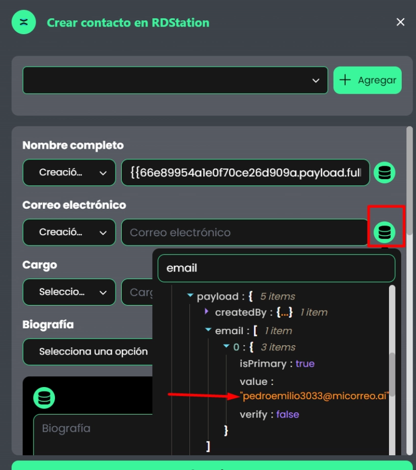 Configuración módulo crear contacto en RD Station